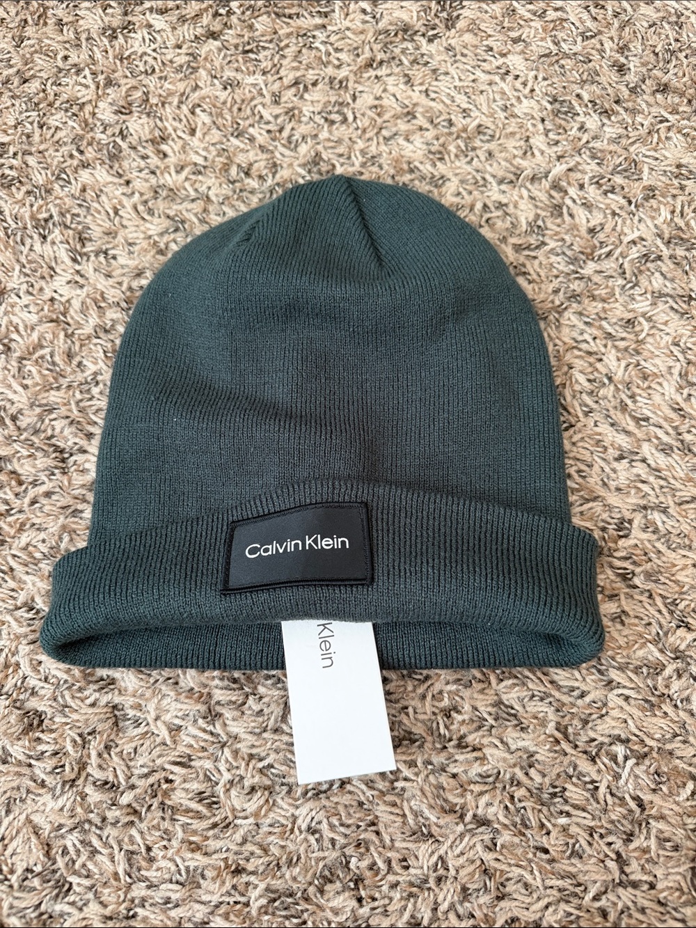 Calvin Klein Men's Forest Green Ribbed Knit Beanie